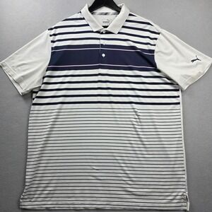 Puma Mens XL Golf‎ Polo Shirt Striped White Navy Blue Short Sleeve Performance